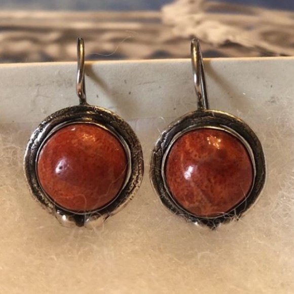 Vintage Silpada Sterling Silver Red Sponge Coral Earrings W0876 - Picture 2 of 16